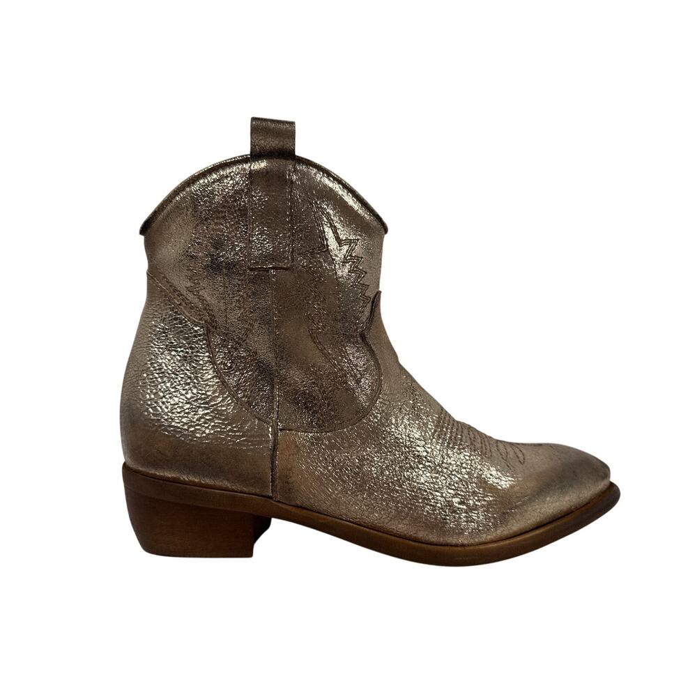 Sesto Meucci Texric‎ Western Ankle Bootie Womens 9 Italian Leather Metallic Gold